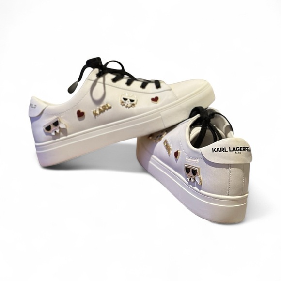 Karl Lagerfeld 9.5 pinned Cambie Women’s Sneakers White Logo low top - Picture 3 of 12